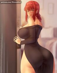 ass big_ass big_breasts black_dress breasts chainsaw_man dress looking_at_viewer makima_(chainsaw_man) musaed_art red_hair yellow_eyes