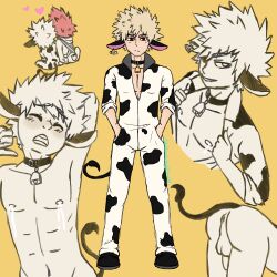 bakageyama blonde_hair cow_ears cow_tail eijirou_kirishima katsuki_bakugou male_lactation male_only my_hero_academia spiky_hair yaoi