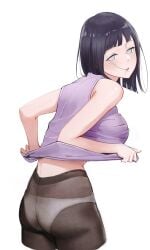 1girls ass ass_focus bare_arms bare_shoulders big_breasts blue_hair bob_cut boruto:_naruto_next_generations busty clothed clothing cute ecode98 female female_focus female_only fully_clothed hyuuga_hinata large_breasts legwear light-skinned_female light_skin looking_at_viewer looking_back medium_hair naruto naruto_(series) open_mouth pale-skinned_female pale_skin panties panties_under_pantyhose pantyhose pinup pose posing see-through see-through_clothing shoulder_length_hair shounen_jump sleeveless_shirt solo solo_female solo_focus standing undressing white_panties wide_hips