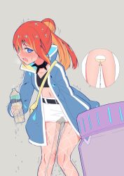 about_to_pee anxious belt blue_jacket fishnets have_to_pee looking_at_viewer need_to_pee nervous oc omorashi orange_hair original original_character panties peeing peeing_in_bottle peeing_in_cup peeing_into_container peeing_self ponytail rune_(artist) rune_(pixiv_25170019) watersports wet_panties wetting wetting_panties wetting_self white_panties white_skirt