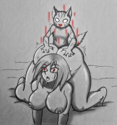 anthro ass ass_grab breasts fearless_(oc) feline from_behind from_behind_position huntress marrichmh(artist) moaning_in_pleasure monster_hunter monster_hunter_rise pencil_(artwork) shocked_expression small_dom_big_sub tongue_out zoophilia