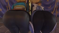 2girls 3d animated ass ass_focus ass_shake ass_to_ass big_ass blonde_hair bodysuit breath_of_the_wild clothed_female crossover from_behind huge_ass jiggle kishi large_ass long_hair longer_than_30_seconds multiple_girls no_sound ocarina_of_time pants princess_zelda sheik shiny shiny_clothes single_braid skin_tight tears_of_the_kingdom the_legend_of_zelda tight_pants very_long_hair video webm zelda_(tears_of_the_kingdom)