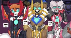 2022 3boys ahe_gao armor blush character_request copyright_request cum cum_inside dialogue english_text femboy humanoid lineup looking_pleasured male male_only mrbooshmaster nude on_back robot robot_boy rolling_eyes text transformers usb yaoi