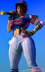 1futa 3d abs alternate_costume alternate_version_at_source alternate_version_available bare_midriff baseball_bat baseball_helmet baseball_uniform blue_helmet bulge bulge_through_clothing elbow_pads face_markings futa_only futanari gloves hair_over_one_eye hand_on_hip helmet holding_baseball_bat kazkazuma kazkazuma7 king_of_fighters king_of_fighters_all_stars muscular muscular_futanari navel pink_elbow_pads red_eyebrows red_hair short_hair smile solo solo_futa standing tan_skin vanessa_(kof) yellow_gloves