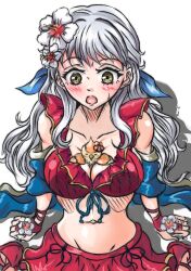 1girls alternate_costume bangs bare_midriff between_breasts bikini bikini_skirt bird blonde_female breasts cleavage collarbone female female_only fire_emblem fire_emblem:_radiant_dawn fire_emblem_heroes flower grey_hair hair_flower large_breasts long_hair micaiah_(fire_emblem) micaiah_(summer)_(fire_emblem) midriff nintendo official_alternate_costume open_mouth red_bikini red_swimsuit sideboob silver_hair swimsuit violet_migu18 white_background yellow_eyes yune_(fire_emblem)