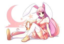 1girls ass black_eyes breasts bunny_ears bunny_girl fizintine looking_at_viewer megaphone night pantyshot_(sitting) reisen_udongein_inaba smile soft tagme team_shanghai_alice thighs touhou white_background white_panties wholesome