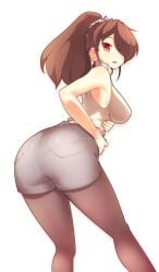 1girls ass breasts cute dat_ass female fizintine hair_over_one_eye pantylines ponytail soft tagme thighs white_background wholesome