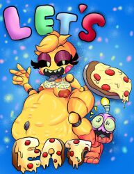 1girls animatronic big_belly breasts chicken cupcake_(fnaf) female five_nights_at_freddy's five_nights_at_freddy's_2 mysticemerald_(artist) pizza pregnant robot scottgames shocked toy_chica_(fnaf) vore