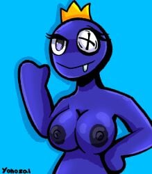 1girls big_breasts blue_(rainbow_friends) blue_skin button_eyes crown rainbow_friends roblox roblox_game rule_63 self_upload tagme waving yonozai