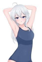 1girls armpits arms_behind_back arms_up elaina_(majo_no_tabitabi) majo_no_tabitabi ryzeon school_swimsuit showing_off sweat swimsuit