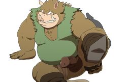 2022 anthro asian_clothing ass balls belly big_belly brown_body clothing clothing_aside dragon_quest east_asian_clothing edit erection eto1212 fundoshi fundoshi_aside genitals hi_res humanoid_hands japanese_clothing kemono male male_only mammal orc_(dragon_quest) overweight overweight_male penis simple_background solo square_enix suid suina sus_(pig) uncensored underwear underwear_aside video_games white_background wild_boar