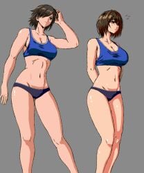 2girls gutsbro14 madoka_(terasu_mc) marushin_(denwa0214) miki_(marushin) multiple_girls original original_character original_characters sports_bra sportswear terasu_mc tomboy