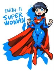 1girls big_breasts black_hair blue_eyes boots breasts cape clara_kent crap-man curvaceous curvy curvy_female curvy_figure dc dc_comics earth_11 female female_only happy short_hair smile solo superheroine superwoman text wide_hips