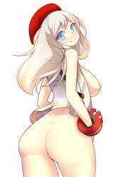 1girls ass bare_ass bare_breasts big_breasts blue_eyes breasts exposed_ass exposed_breasts exposed_nipples fizintine happy huge_ass smile soft tagme thighs white_background white_hair wholesome