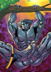 anthro autofootjob balls bara beast_(x-men) big_balls big_penis blue_skinned_male boner erection footjob furry gay hank_mccoy male male_only marvel marvel_comics muscles muscular penis solo solo_male tom_cray x-men