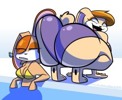 2girls all_fours anthro ass ass_in_face big_ass bikini breasts bubble_butt clothing cream_the_rabbit dat_ass daughter fat_ass female female_only huge_ass lagomorph mother mother_and_daughter mythabyss pool poolside rabbit sega sonic_(series) sonic_the_hedgehog_(series) swimsuit tease teasing thick_thighs unamused vanilla_the_rabbit