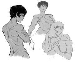 1boy 1girls back back_view belly berserk black_hair blonde_hair casca character_request covering_breasts dark-skinned_female dark_hair dark_skin female female_warrior fit fit_female guts_(berserk) hiding_breasts human male maxxxolotl monochrome muscle muscles muscular muscular_back muscular_female short_hair straight straight_sex tomboy toned toned_female tummy very_short_hair