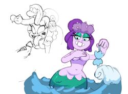 big_breasts blue_eyes cala_maria cuphead_(game) exposed_breasts female female_only gorgon huge_breasts large_breasts lipstick mermaid monamania penis seashell_bra snake tagme wide_hips