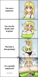 ass_cleavage ass_expansion big_ass big_breasts blonde_female blonde_hair breast_expansion butt_crack cleavage comic huge_breasts meme overflowing_breasts panties purple_eyes sammyupvote tagme thick_ass underwear wardrobe_malfunction