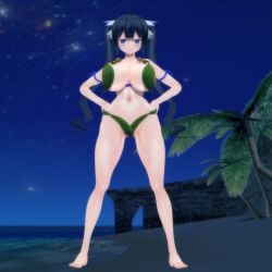 1girls big_breasts bikini dungeon_ni_deai_wo_motomeru_no_wa_machigatteiru_darou_ka gundaml hestia_(danmachi) leaf_bikini tagme