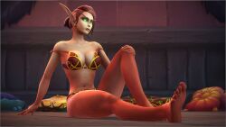 1080p 3d akiasha_embervale big_breasts blood_elf bombowykurczak bra elf elf_female female female_only green_eyes lingerie panties red_hair red_lingerie red_nails solo thegworks thick_thighs underwear world_of_warcraft