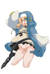 1girls blonde_hair blue_eyes bottomless bridget censor_bar censored eye_contact female female_only going_commando guilty_gear guilty_gear_strive happy hoodie light_skin long_hair looking_at_viewer miniskirt partially_clothed rule_63 skirt skirt_lift solo solo_female thighs urokabane white_background