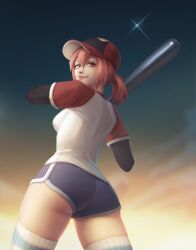 1girls 2019 arms_up ass back back_view background_sky baseball_bat baseball_cap big_ass big_butt booty_shorts bottomwear breasts butt cameltoe cap clothed clothed_female clothes clothing eye_contact eyelashes feet_out_of_frame female female_focus female_only flcl fully_clothed hair hartman_hips haruko_haruhara hat headwear holding_baseball_bat holding_object humanoid large_ass legs legs_apart legwear light-skinned_female light_skin long_sleeves looking_at_viewer looking_back looking_back_at_viewer low-angle_view medium_breasts medium_hair meekohopanes outdoors outside pink_hair ponytail pose posing rear_view shirt short_shorts shorts sideboob sky sky_background sleeves smile smiling smiling_at_viewer solo solo_female solo_focus standing stockings thick_thighs thigh_highs thighhighs thighs topwear underass underbutt yellow_eyes