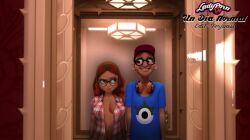 1boy1girl alya_cesaire cleavage dark_skin edit elevator ferjuasi glasses miraculous_ladybug nino_lahiffe screenshot screenshot_edit