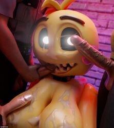 3d breasts breasts_out cum cum_on_breasts cum_on_face five_nights_at_freddy's five_nights_at_freddy's_2 human humanoid_penis image looking_at_viewer penis super_elon toy_chica_(fnaf) toy_chica_(love_taste) veiny_penis white_eyes yellow_body