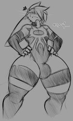 0r0 0r0ch1 1boy angry anthro balls bulge clothed clothing femboy fur furry furry_only gray_background lagomorph male male_only monochrome neckwear original_character rabbit sketch solo stockings thick_thighs underwear wide_hips