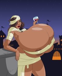 1girls big_breasts breasts dark-skinned_female dark_skin dea-jn female halloween huge_breasts mummy nipples