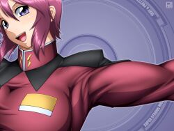 1girls amazon athletic_female badge breasts cleavage female_focus female_only gundam gundam_seed gundam_seed_destiny looking_at_viewer lunamaria_hawke muscle muscular muscular_arms muscular_female purple_eyes purple_hair red_hair red_uniform relaxed ren_(tainca2000) rentb short_hair simple_background smile thick_arms uniform