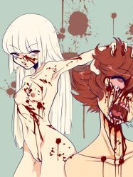 anorexia blood blood_everywhere blood_splatter breasts brown_hair bxnnyeggz corpse crying go_for_a_punch gore guro hand_in_hair hand_on_head holding_hair holding_head long_hair lost_media nipples pussy red_hair saki_sanobashi tears white_hair