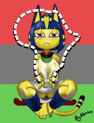 1girls :< africa animal_crossing ankha anklewear anthro anthro_only areolae big_breasts bigatomics blush bob_cut breasts clothing egyptian feet felid feline felis female flag flag_background fur furry furry_only half-closed_eyes nintendo nipples pan-african_flag queen_of_spades see-through see-through_clothing short_hair sitting sweat tail tattoo tits watermark