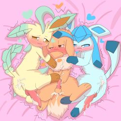 absurd_res ahe_gao animal_genitalia animal_penis blue_body blush bodily_fluids brown_body canine_penis cum cum_in_ass cum_inside eevee eeveelution genital_fluids genitals glaceon group hanabi162271945 hi_res leafeon looking_pleasured male male/male male_glaceon male_only nintendo open_mouth penis penis_size_difference pokemon pokemon_(species) trio video_games yellow_body