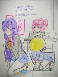 about_to_cry alphahyoudou ass ass_visible_through_clothes bladder_gauge blushing butt doki_doki_literature_club female female_only multiple_girls natsuki_(doki_doki_literature_club) omorashi on_floor panty_peek peeing peeking_out purple_panties sketch tagme upskirt urine wetting yuri_(doki_doki_literature_club)