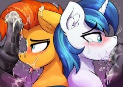 4boys animal_genitalia animal_penis blowjob blush czu equid equine equine_penis fellatio friendship_is_magic gay gay_sex genitals hi_res horn male male/male male_only mammal my_little_pony oral penile penis sex shining_armor_(mlp) sunburst_(mlp) tongue tongue_out unicorn