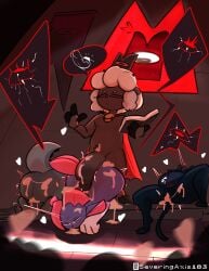 1boy 3girls 3girls1boy after_orgy anthro bea_santello caprine casual cult_of_the_lamb devolver_digital female group headwear humanoid impregnation lamb_(cult_of_the_lamb) mae_borowski male night_in_the_woods orgy outerwear ovum pokemon pokemon_(species) severingaxis183 sheep uncensored weavile