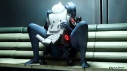 3d canine liara_t'soni machine mass_effect obscuradomini pants_pull pleasure_face robot robot_dog