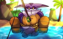 absurd_res anthro balls belly big_balls big_penis big_the_cat domestic_cat felid feline felis fishing fishing_rod flaccid fur genitals hi_res huge_balls huge_cock hyper hyper_balls hyper_genitalia hyper_penis male male_only mammal navel overweight penis purple_body purple_fur salamikii sega sitting solo sonic_(series) sonic_the_hedgehog_(series) yellow_eyes