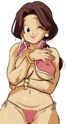 1girls apteraclytia breasts brown_hair cameltoe chichi chichi_(end_of_dbz) dragon_ball dragon_ball_z ear_piercing female gilf gmilf lipstick long_hair makeup mature milf panties piercing string_panties thick_thighs thighs underboob underwear