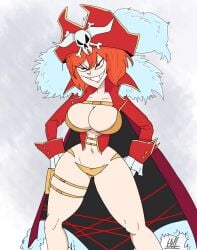 blue_eyes breasts hellonearthiii huge_breasts lalaco_godspeed orange_hair space_patrol_luluco thick_thighs wide_hips