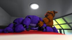 3d bed bedroom bonnie_the_bunny doggy_style five_nights_at_freddy's freddy_(fnaf) from_behind_position furniture gay hi_res male male/male male_only on_bed scottgames sex tongue tongue_out video_games