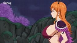1boy animated ass ass_grab beast_pirates_(cosplay) blue_tattoo bouncing_breasts breast_grab breasts brown_eyes cleavage female female_focus horns huge_breasts large_breasts long_hair male miniskirt nami_(one_piece) nipples one-piece_swimsuit one_piece orange_hair pinkpawg shounen_jump skirt skirt_lift tattoo tattoo_on_arm tattooed_arm uncensored underwear