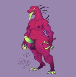 1futa 4_eyes acrid anthro areolae artist_request background_character balls big_breasts breasts claws crocodilian erection futa_only futanari glowing glowing_eyes glowing_genitalia glowing_penis multi_eye muscular_arms muscular_female nipples nude penis purple_body red_skin risk_of_rain rule_63 sheath source_request spines standing thick_thighs tongue tongue_out voluptuous wide_hips