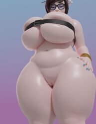 1girls 3d 3d_(artwork) belt belt_around_boobs blue_nails breasts busty chubby chubby_female curvy curvy_body curvy_female cyan_nails enormous_breasts female female_only fingernails giant_breasts gigantic_breasts gigantic_thighs glasses huge_breasts massive_breasts massive_thighs mei_(overwatch) nail_polish navel overwatch pussy solo solo_female thick_thighs thighs vanasmut wide_thighs wristband