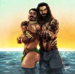 2boys aquaman arthur_curry big_ass brown_skin crossover dark-skinned_male dark_skin dc dc_comics dc_extended_universe fat_ass gay hawaiian hawaiian_male human interracial jason_momoa male male/male male_only marvel marvel_cinematic_universe mesoamerican namor native_american native_american_male package speedo tattoo tenoch_huerta yaoi zach_brunner