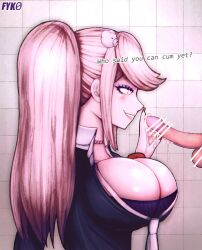 alternate_version_available barely_contained breasts bursting_breasts cleavage cum danganronpa danganronpa:_trigger_happy_havoc danganronpa_1 ejaculation enormous_breasts femdom fyk0 huge_breasts junko_enoshima large_breasts massive_breasts penis premature_ejaculation skimpy_clothes straight_hair unseen_male_face voluptuous