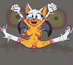 anthro blush boo_(sonic) cicciolino cum cunnilingus disembodied_tongue drooling eyes_half_open forced_exposure held_up laughing legs_spread lifted_by_another makeup_running nude_female oversplit pocketickler pussy_licking rape rouge_the_bat sonic_(series) sonic_adventure_2 splits tears tickling