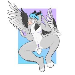 1cuntboy 1intersex absurd_res andromorph anthro antlers blue_hair cuntboy fallflys femboy genitals girly hair hi_res horn intersex lagomorph leporid mammal paws pussy rabbit short_tail solo spread_wings wings